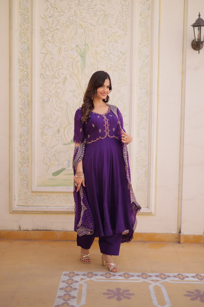 Charvi Mul Chanderi Beads Embroidered Gown Dupatta Set