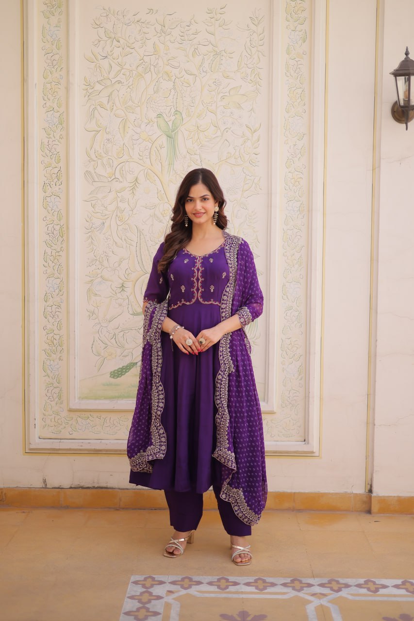 Charvi Mul Chanderi Beads Embroidered Gown Dupatta Set
