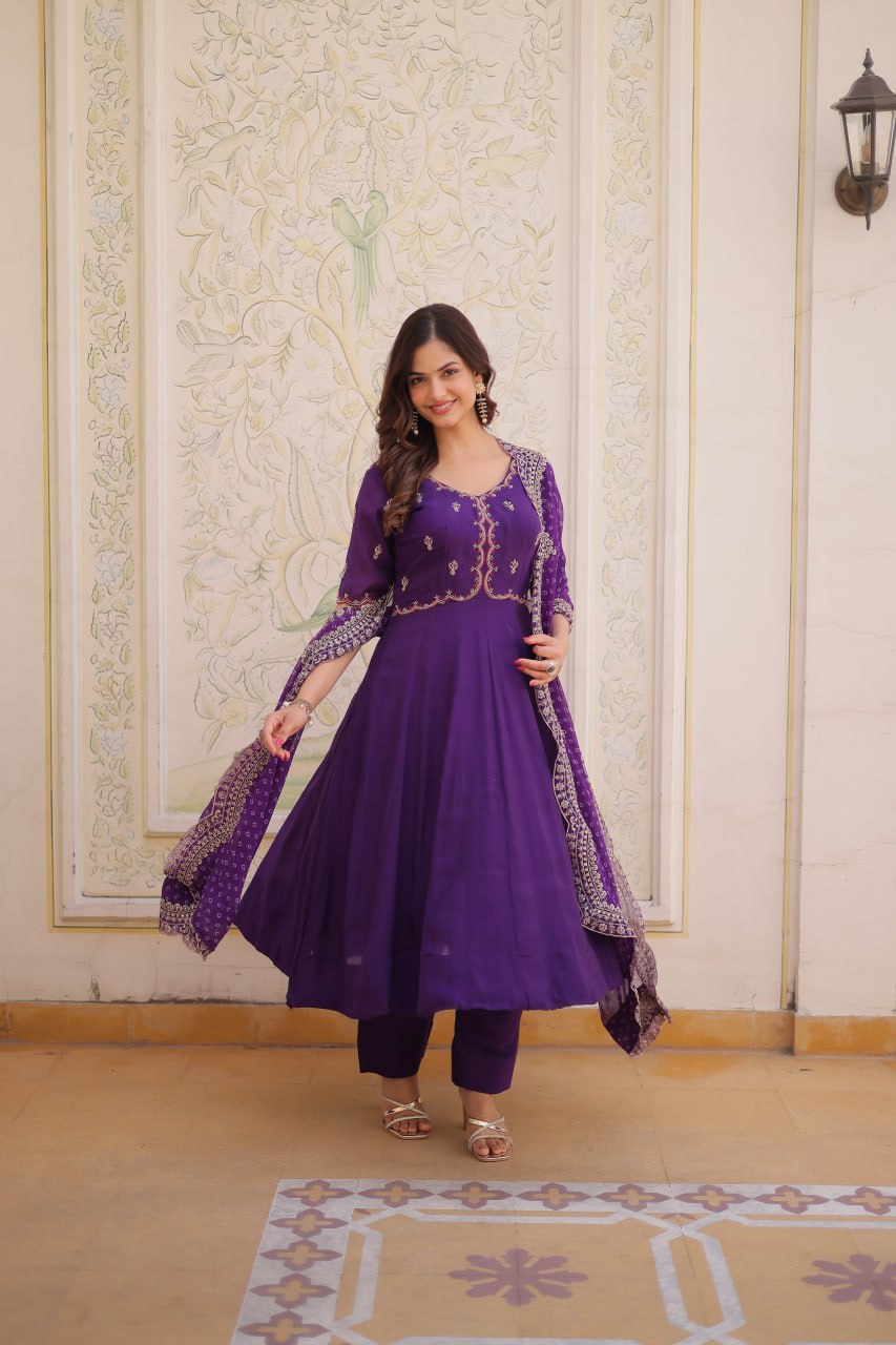 Charvi Mul Chanderi Beads Embroidered Gown Dupatta Set