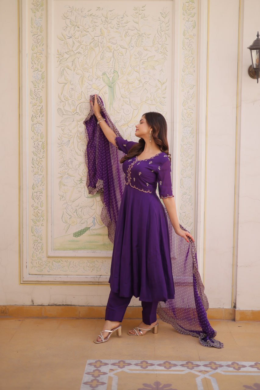 Charvi Mul Chanderi Beads Embroidered Gown Dupatta Set