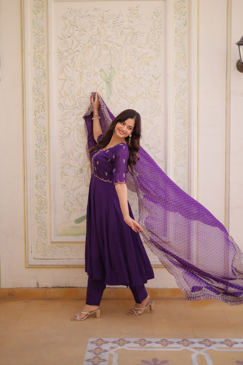 Charvi Mul Chanderi Beads Embroidered Gown Dupatta Set