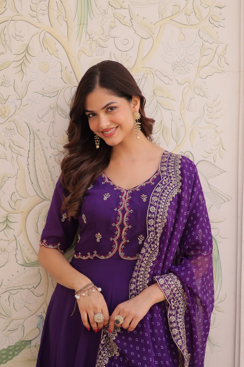 Charvi Mul Chanderi Beads Embroidered Gown Dupatta Set