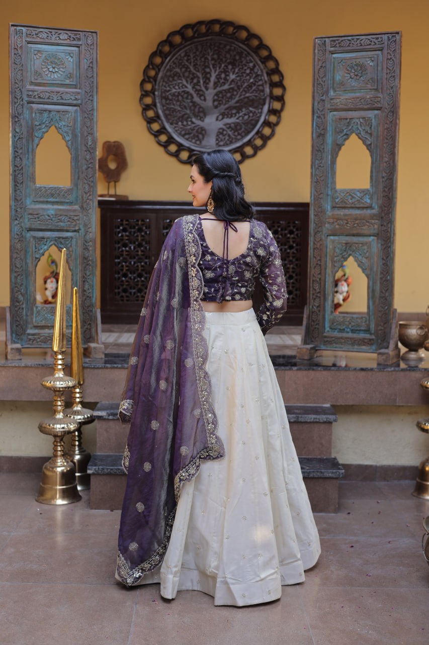Bhagyashree Purple Cosmos Zari Sequins Embroidered Lehenga Choli Set