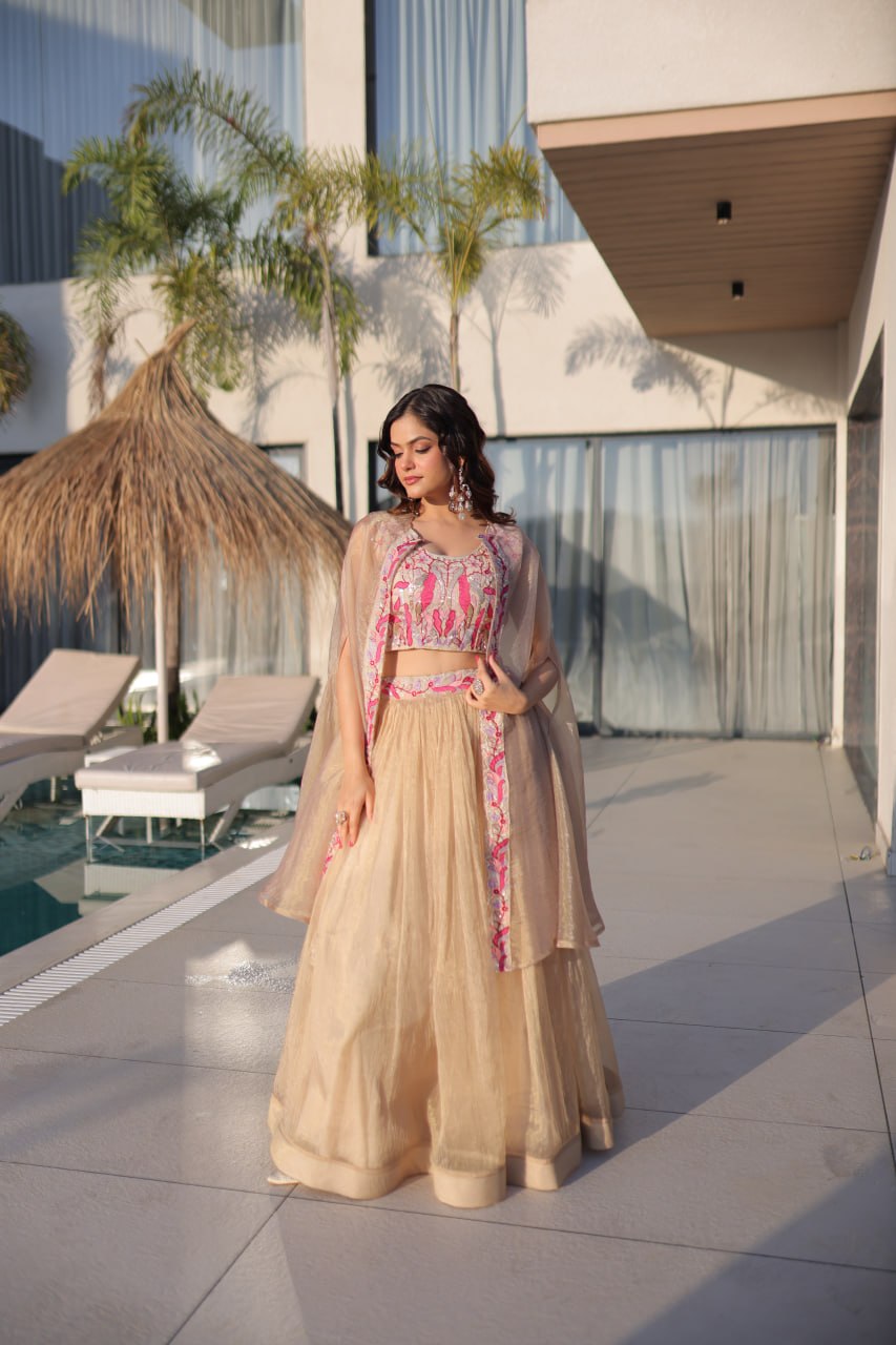 Simran Offwhite Sindur Silk Beads Embroidered Lehenga Choli Set