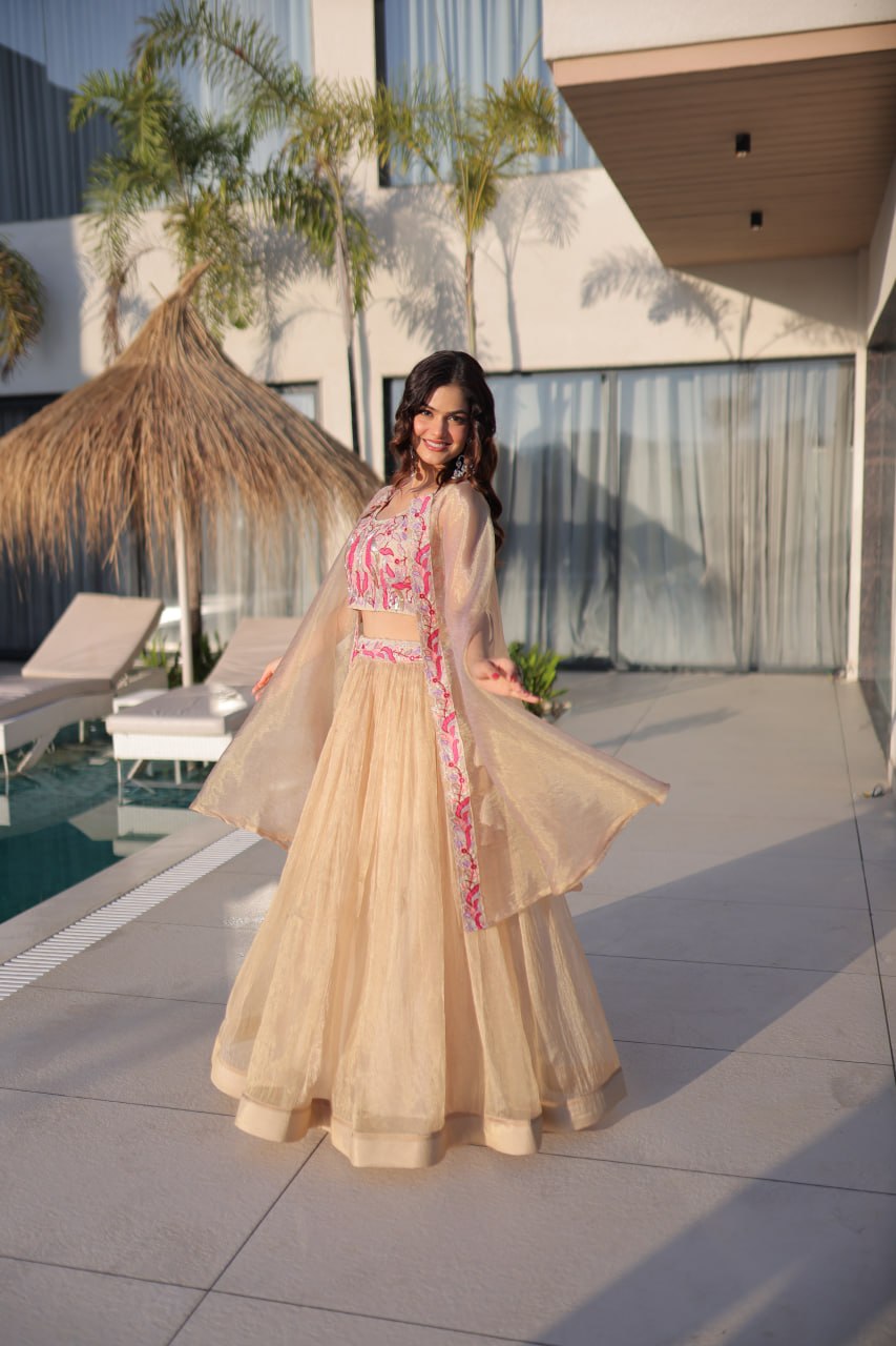 Simran Offwhite Sindur Silk Beads Embroidered Lehenga Choli Set