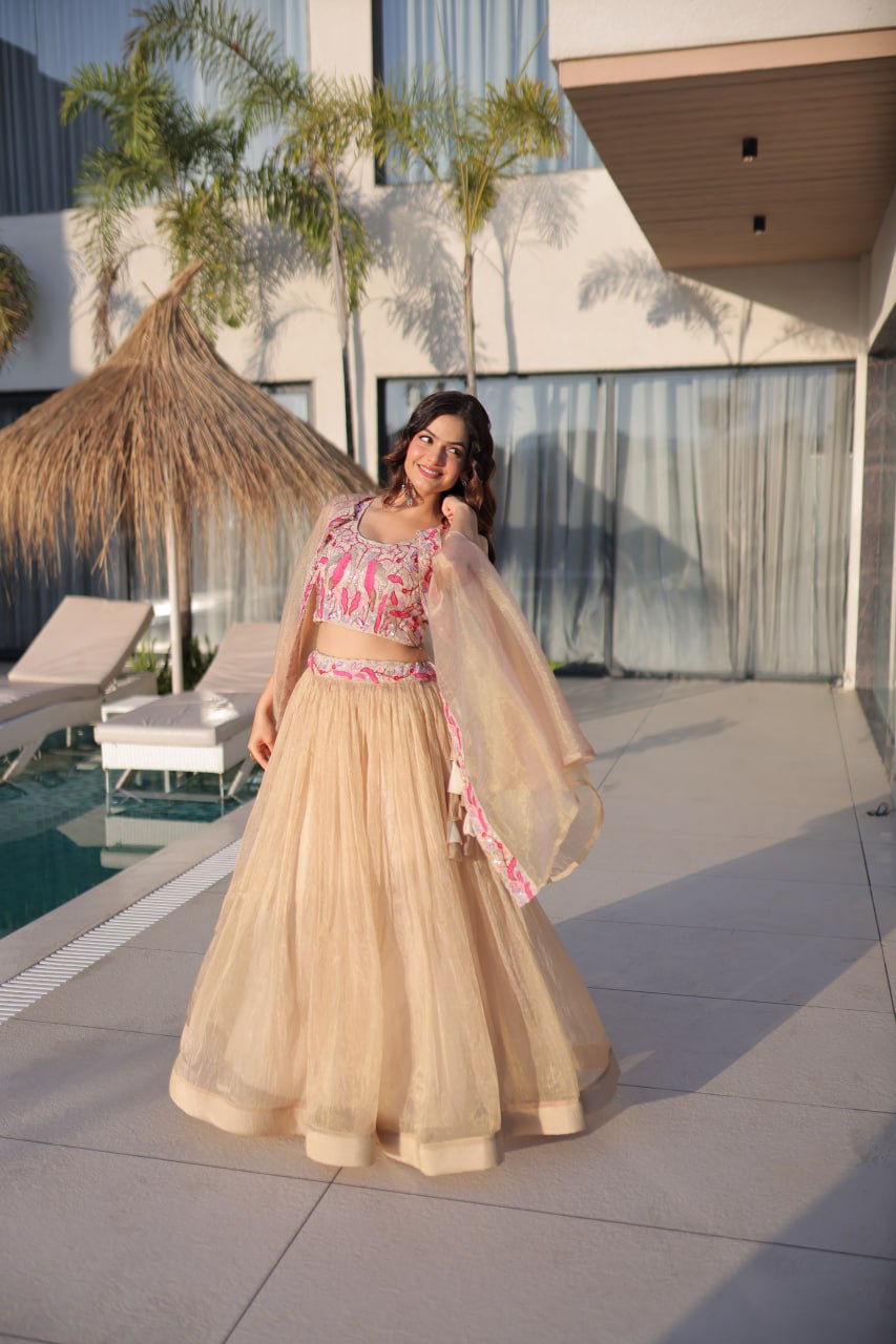 Simran Offwhite Sindur Silk Beads Embroidered Lehenga Choli Set