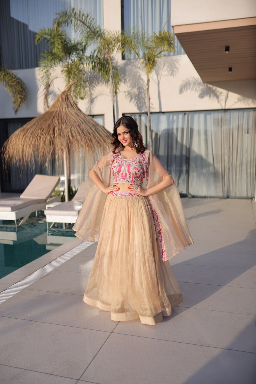 Simran Offwhite Sindur Silk Beads Embroidered Lehenga Choli Set