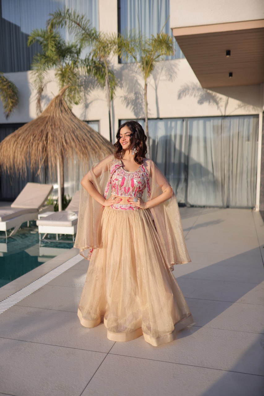 Simran Offwhite Sindur Silk Beads Embroidered Lehenga Choli Set