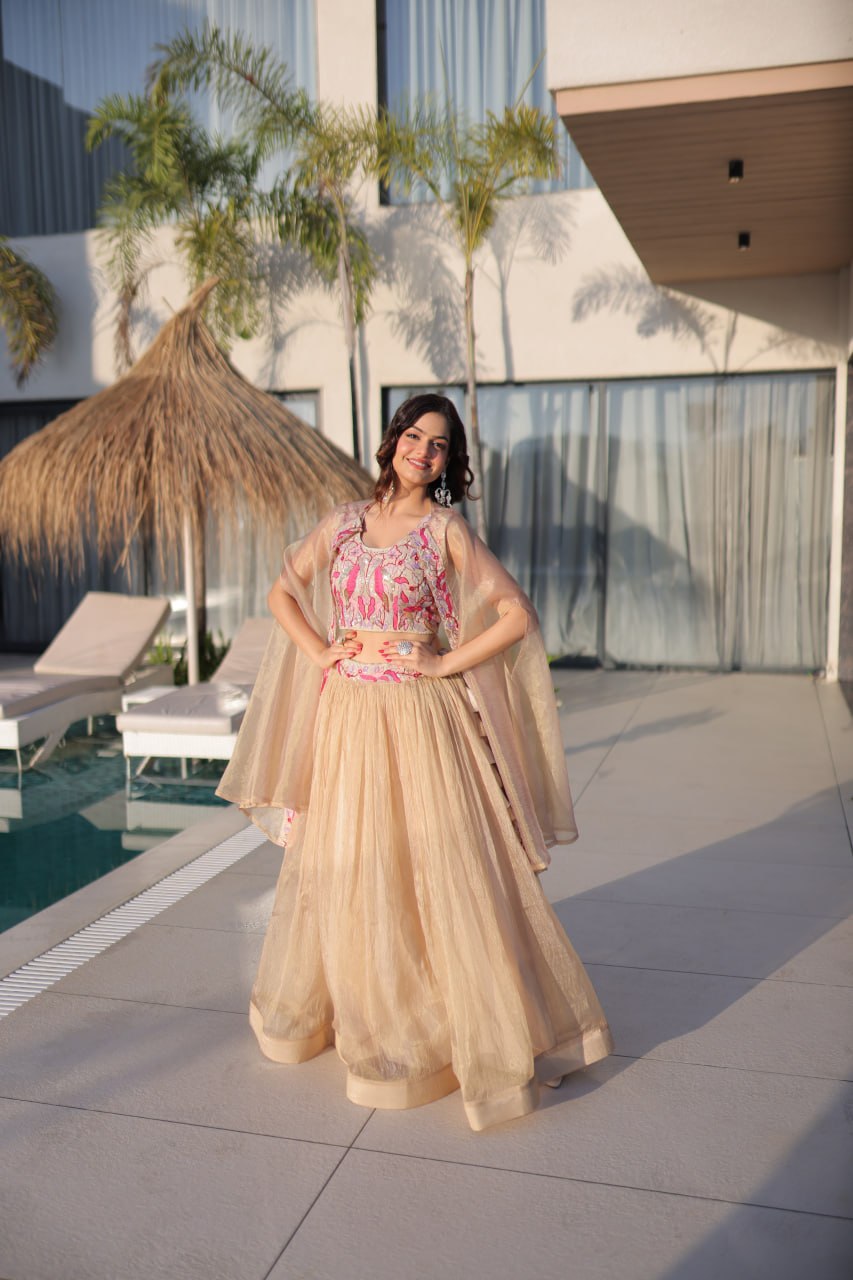 Simran Offwhite Sindur Silk Beads Embroidered Lehenga Choli Set