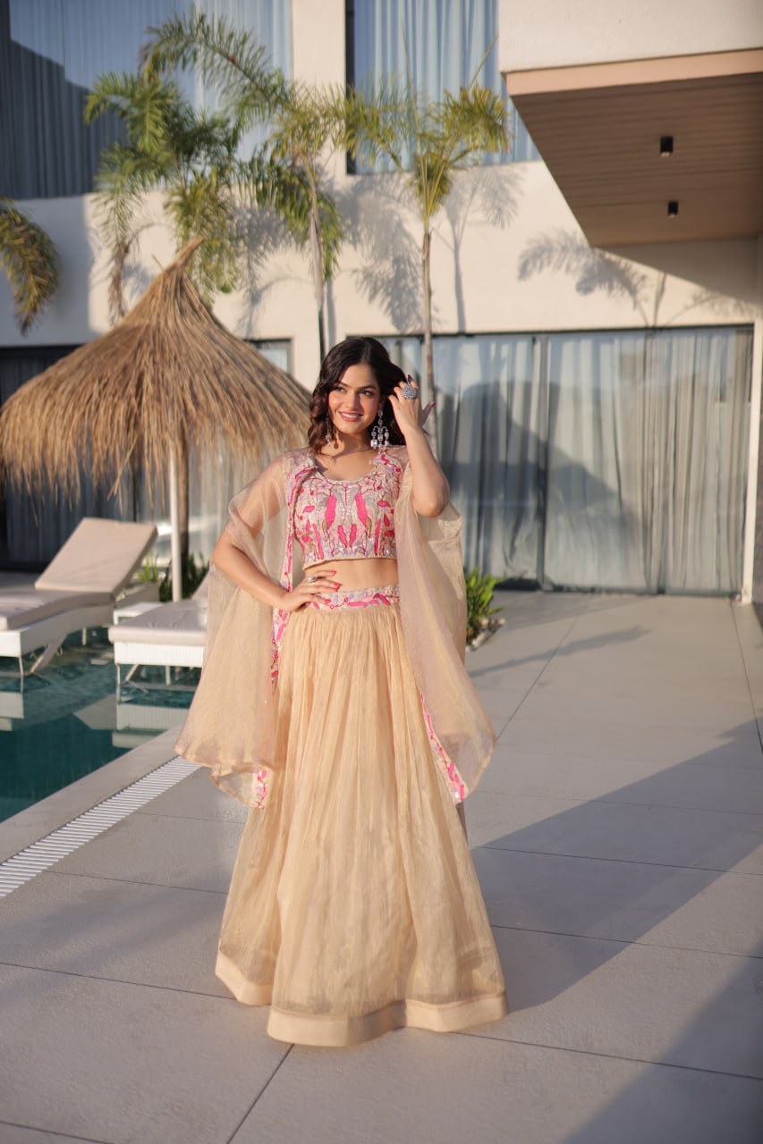 Simran Offwhite Sindur Silk Beads Embroidered Lehenga Choli Set