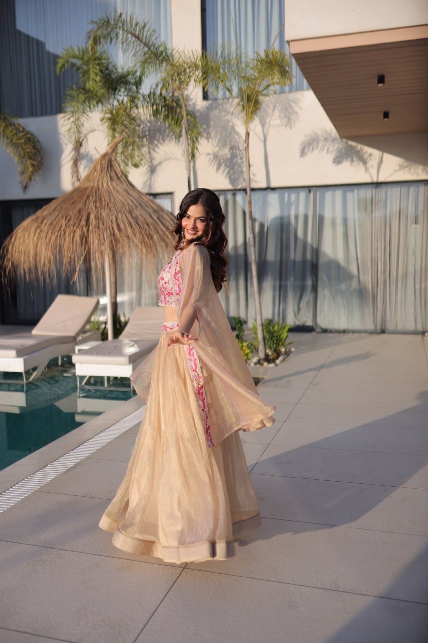 Simran Offwhite Sindur Silk Beads Embroidered Lehenga Choli Set
