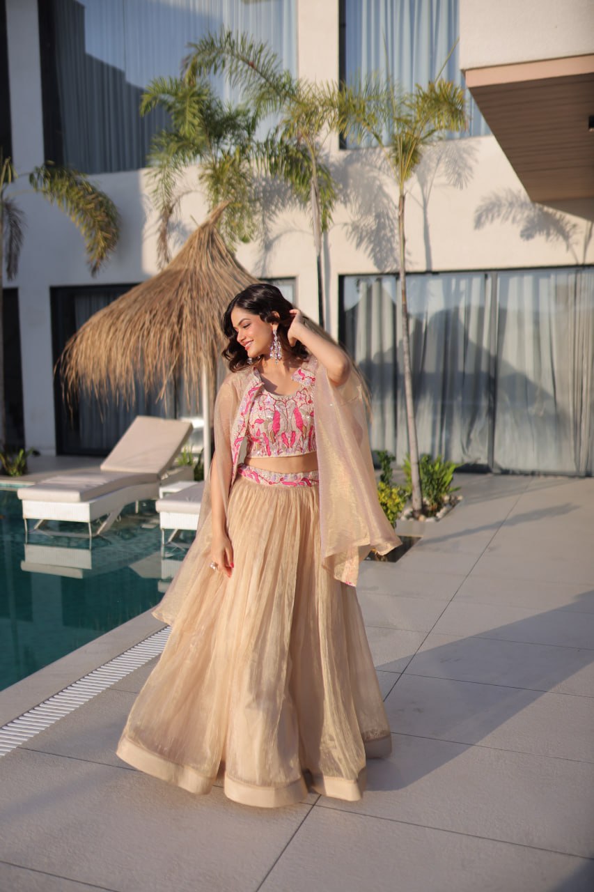 Simran Offwhite Sindur Silk Beads Embroidered Lehenga Choli Set