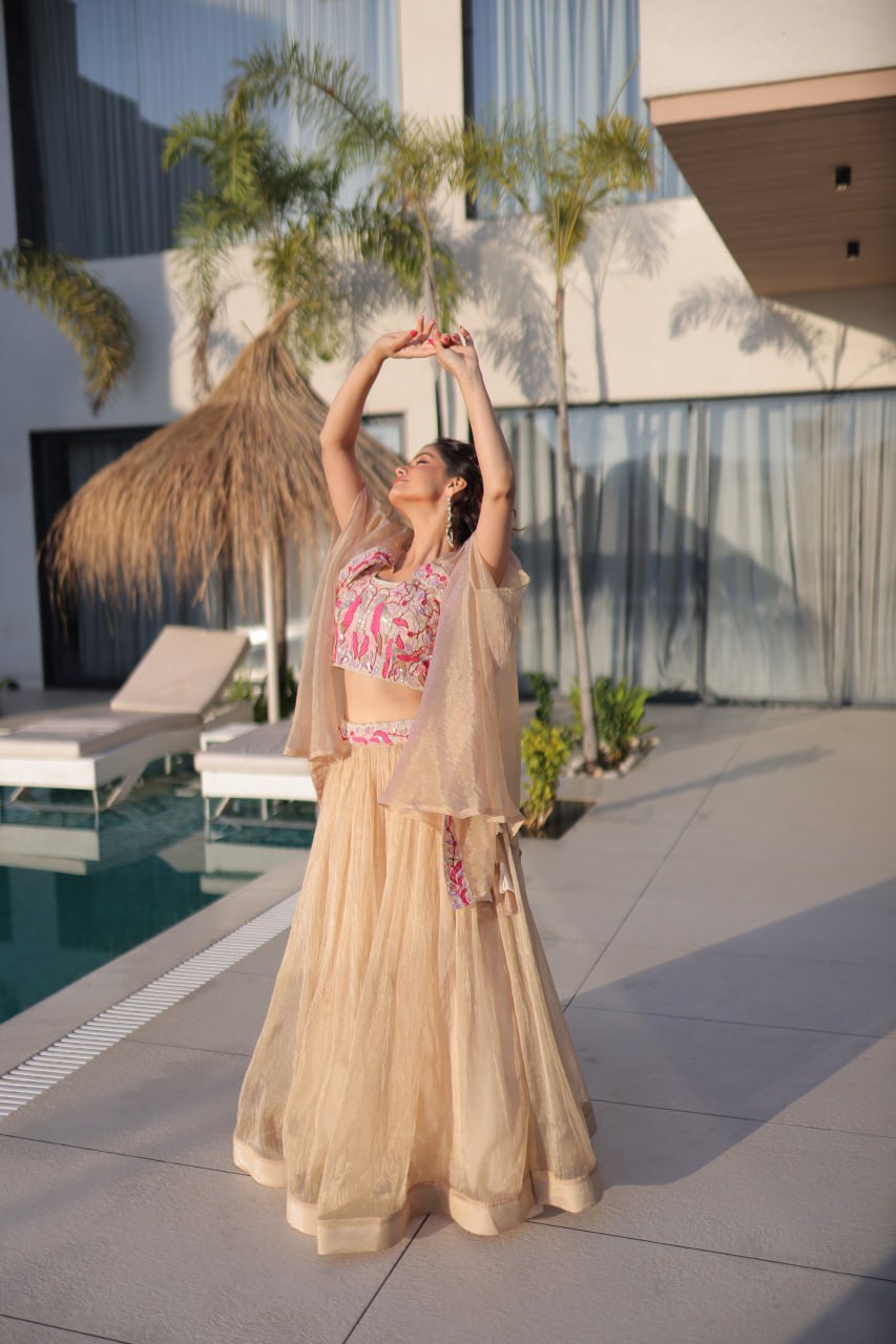 Simran Offwhite Sindur Silk Beads Embroidered Lehenga Choli Set