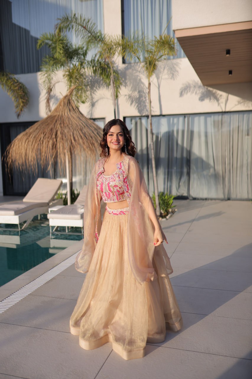 Simran Offwhite Sindur Silk Beads Embroidered Lehenga Choli Set