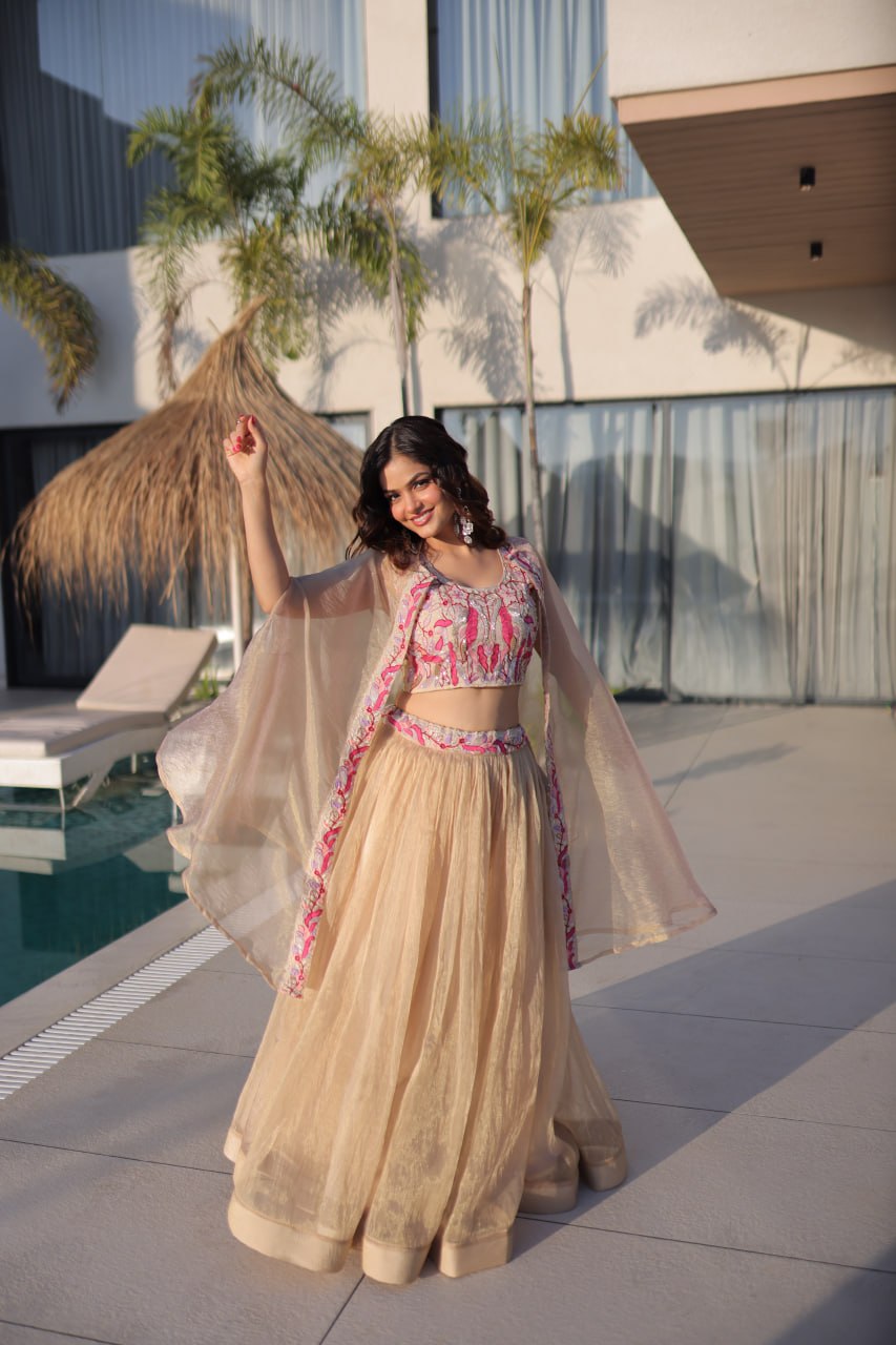 Simran Offwhite Sindur Silk Beads Embroidered Lehenga Choli Set