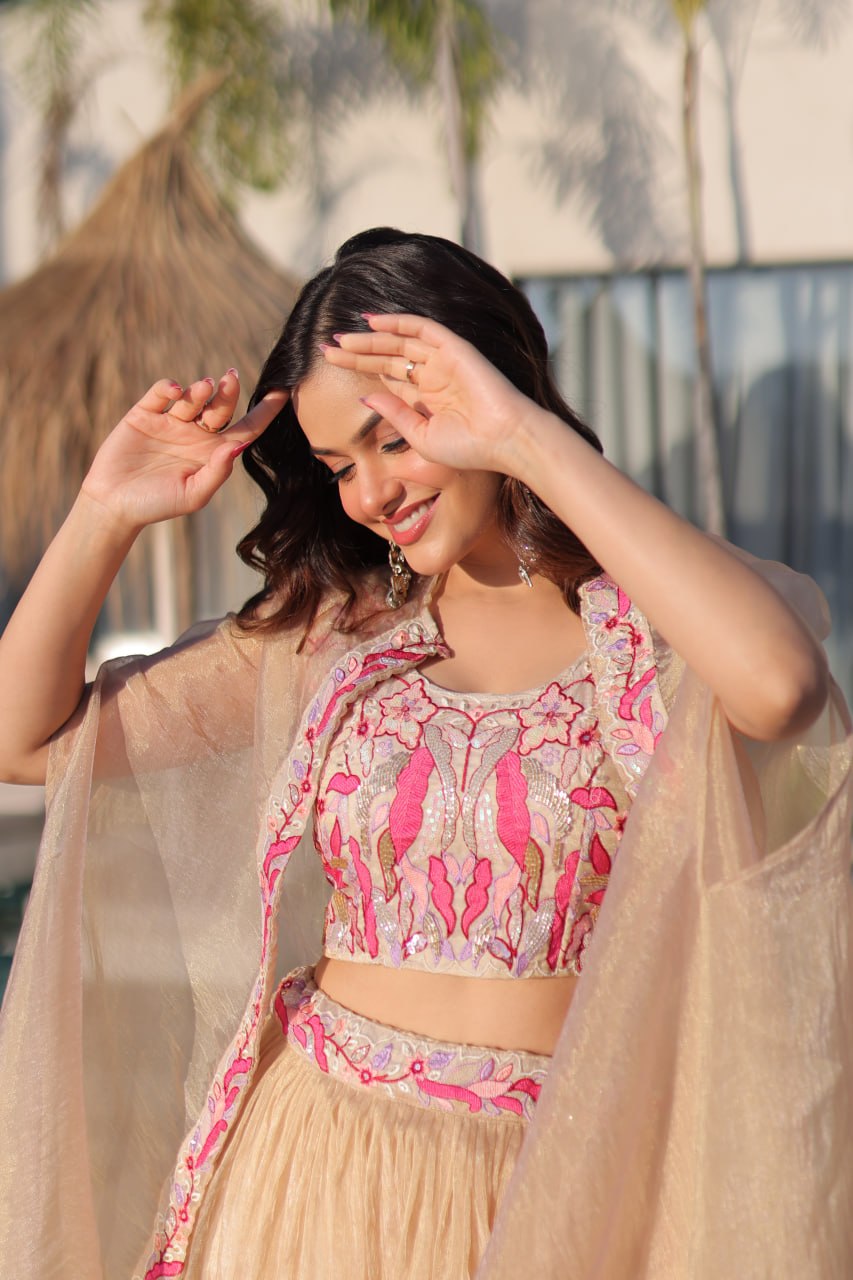 Simran Offwhite Sindur Silk Beads Embroidered Lehenga Choli Set