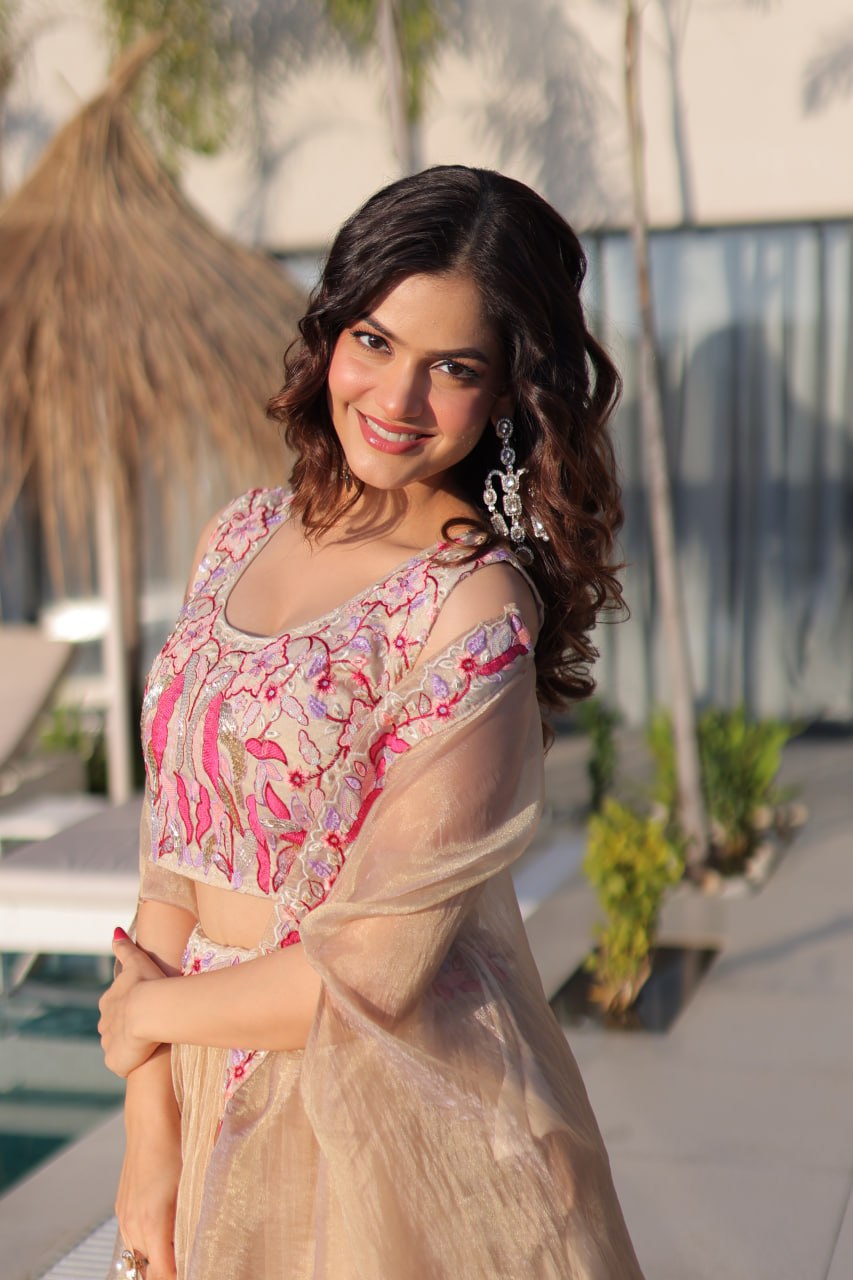 Simran Offwhite Sindur Silk Beads Embroidered Lehenga Choli Set