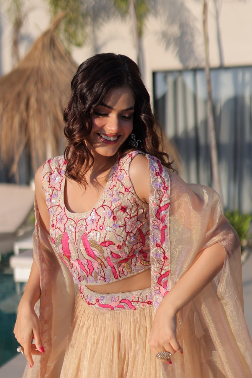 Simran Offwhite Sindur Silk Beads Embroidered Lehenga Choli Set