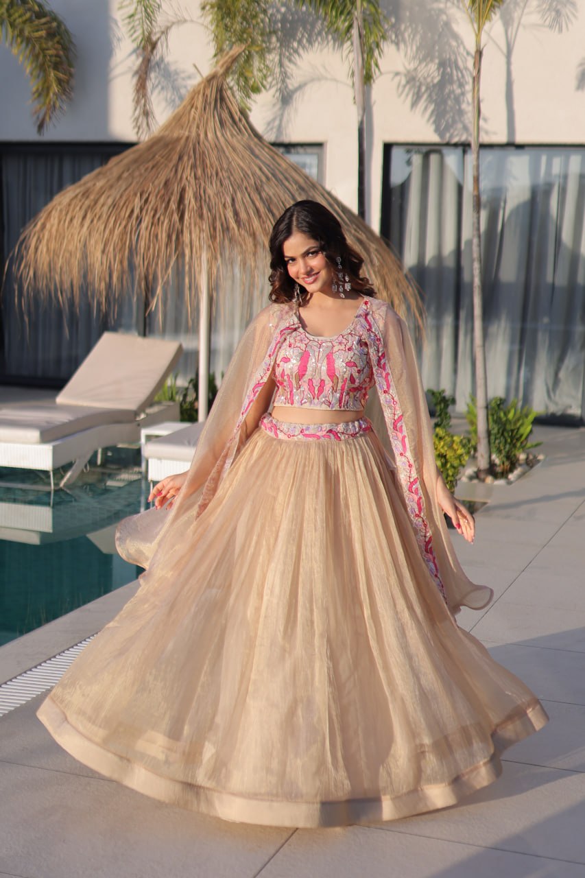 Simran Offwhite Sindur Silk Beads Embroidered Lehenga Choli Set