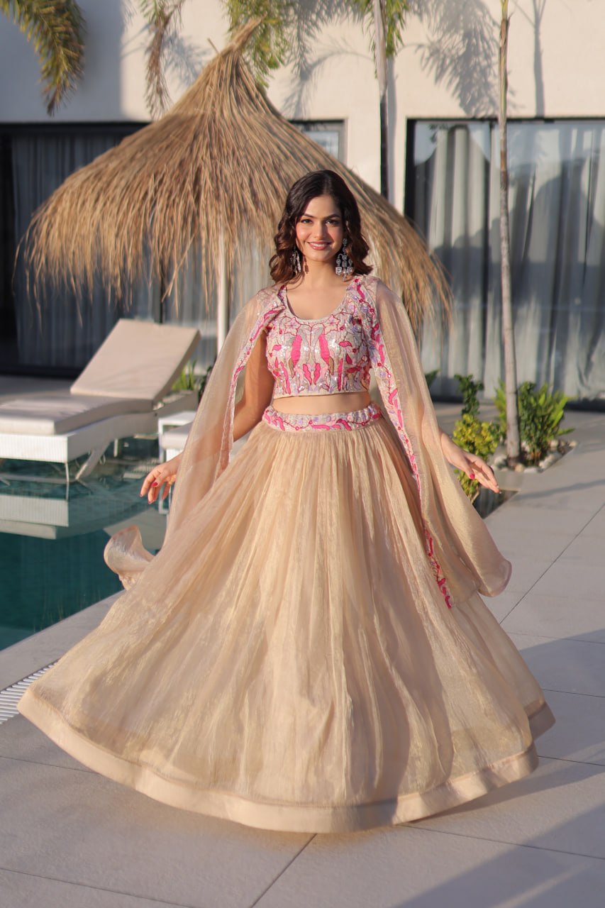 Simran Offwhite Sindur Silk Beads Embroidered Lehenga Choli Set