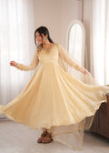 Royal Ivory Silk Anarkali Gown with Elegant Embellished Neckline & Dupatta
