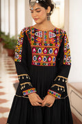 Black Multicolor Ethnic Mirror Embroidered Gown