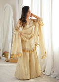 Ivory Gold Mirror Work Kurti Palazzo Set with Designer Tassel Dupatta