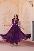 Royal Purple Butterfly Embroidered Ruffle Anarkali Gown