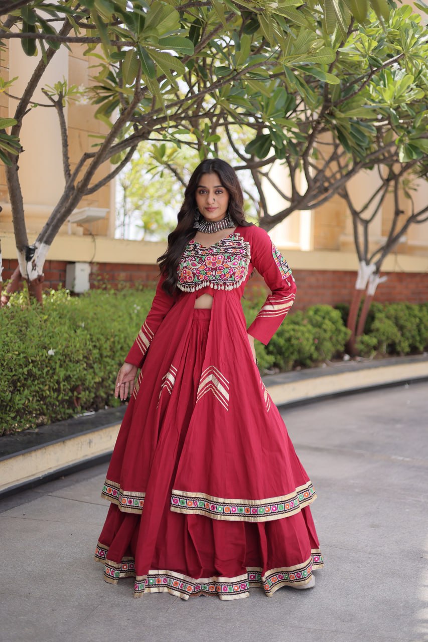 Avantika Kora Cotton Gamthi Work & Gota Patti Lace Work Lehenga Choli Set
