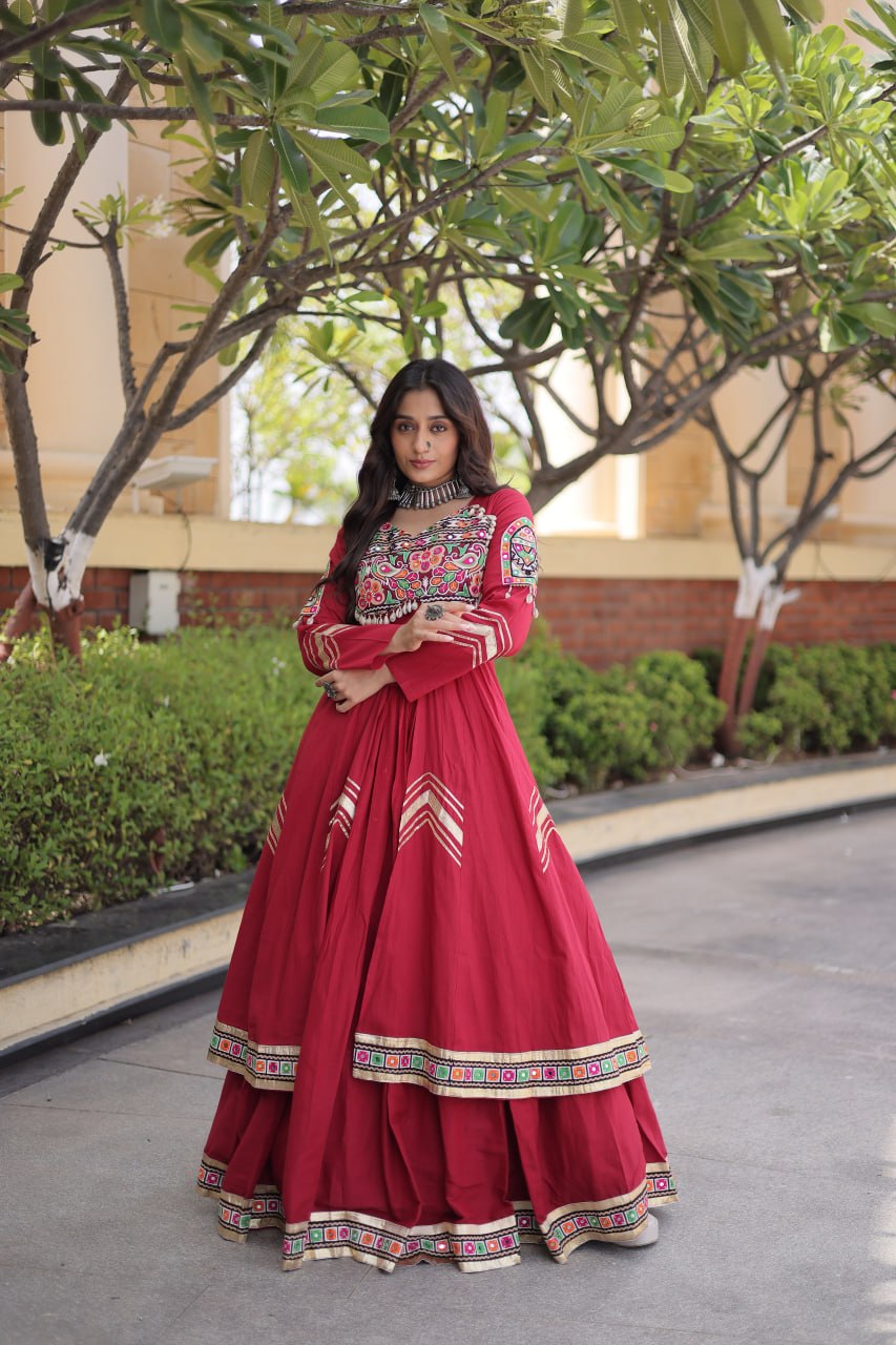 Avantika Kora Cotton Gamthi Work & Gota Patti Lace Work Lehenga Choli Set