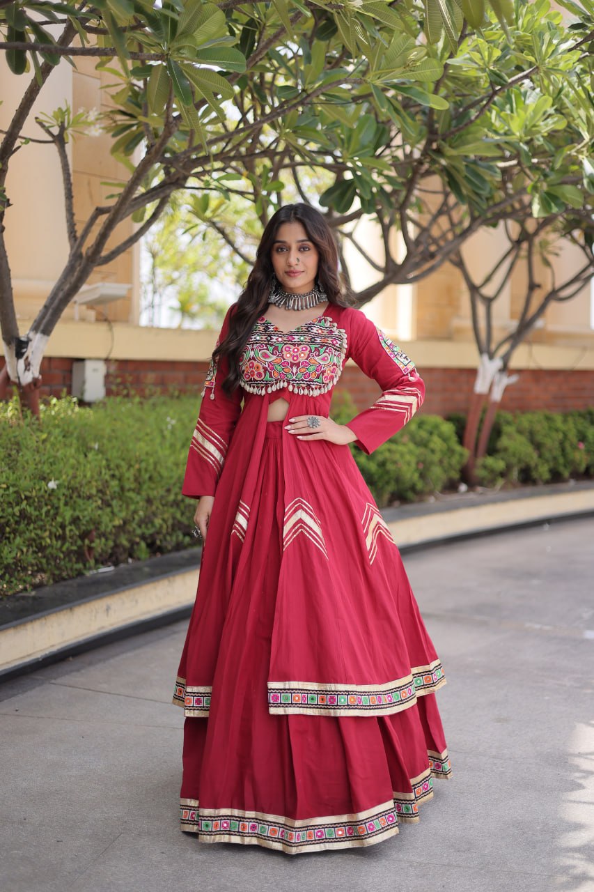 Avantika Kora Cotton Gamthi Work & Gota Patti Lace Work Lehenga Choli Set