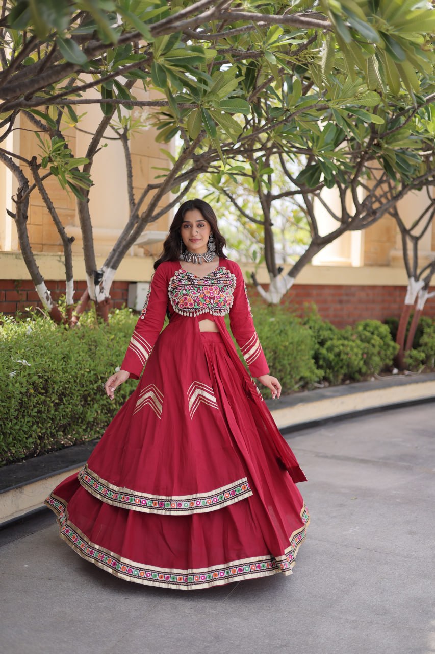 Avantika Kora Cotton Gamthi Work & Gota Patti Lace Work Lehenga Choli Set