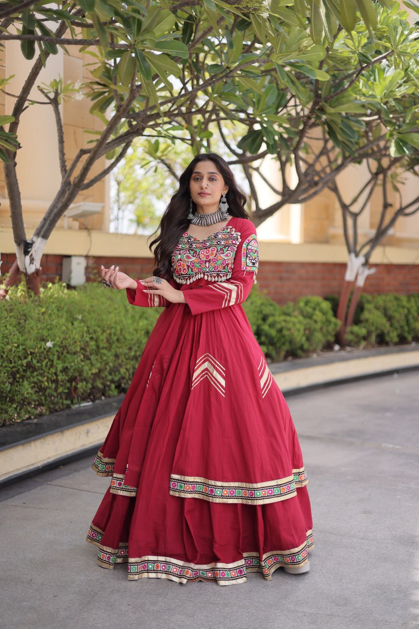 Avantika Kora Cotton Gamthi Work & Gota Patti Lace Work Lehenga Choli Set