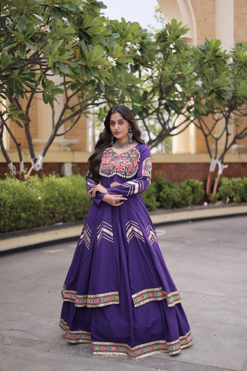 Regal Black Kora Cotton Gamthi Work & Gota Patti Lace Lehenga Choli Set