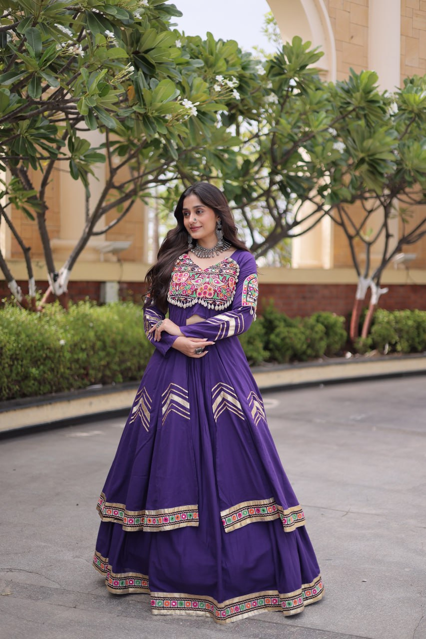Regal Black Kora Cotton Gamthi Work & Gota Patti Lace Lehenga Choli Set