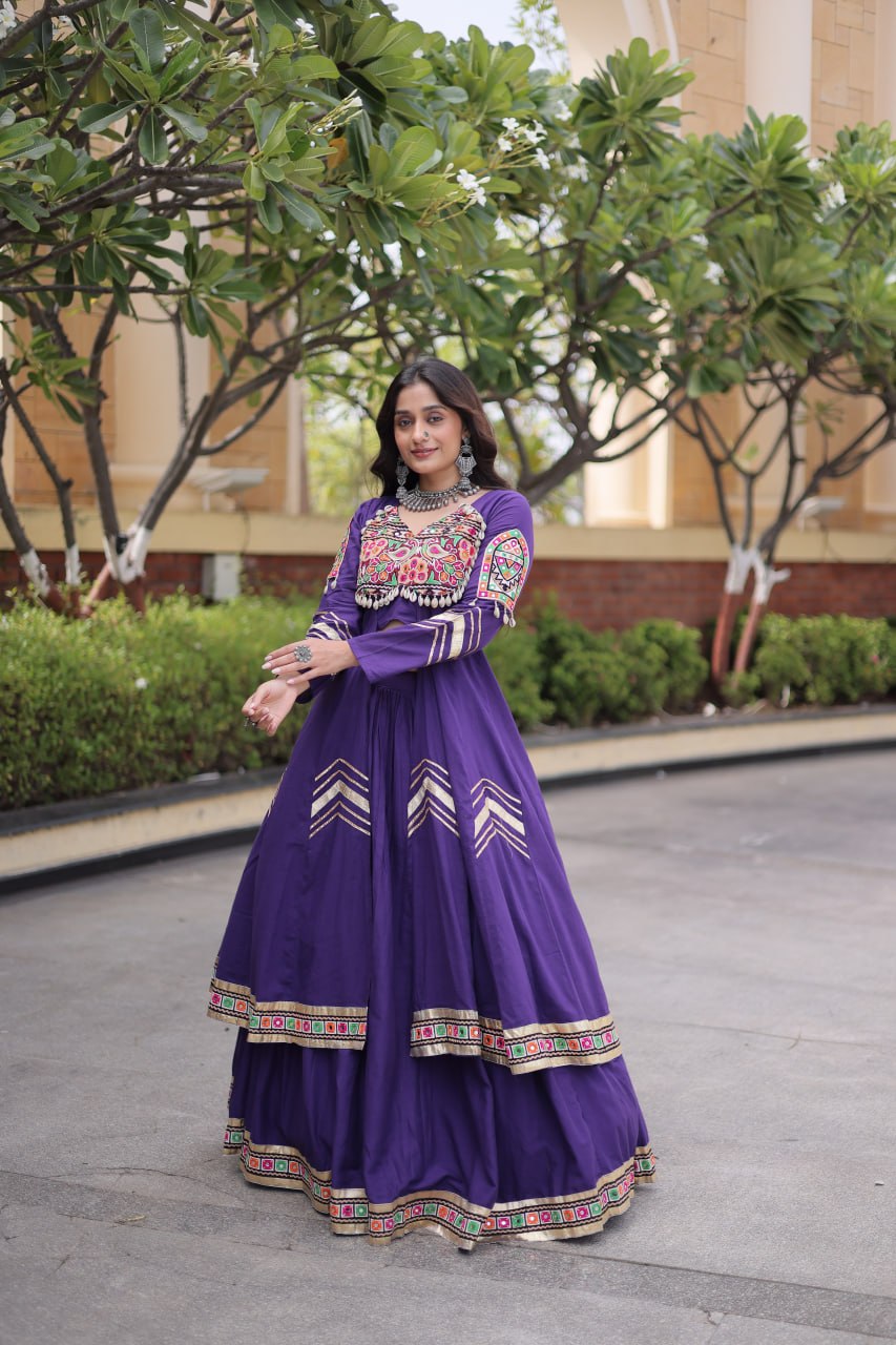 Regal Black Kora Cotton Gamthi Work & Gota Patti Lace Lehenga Choli Set