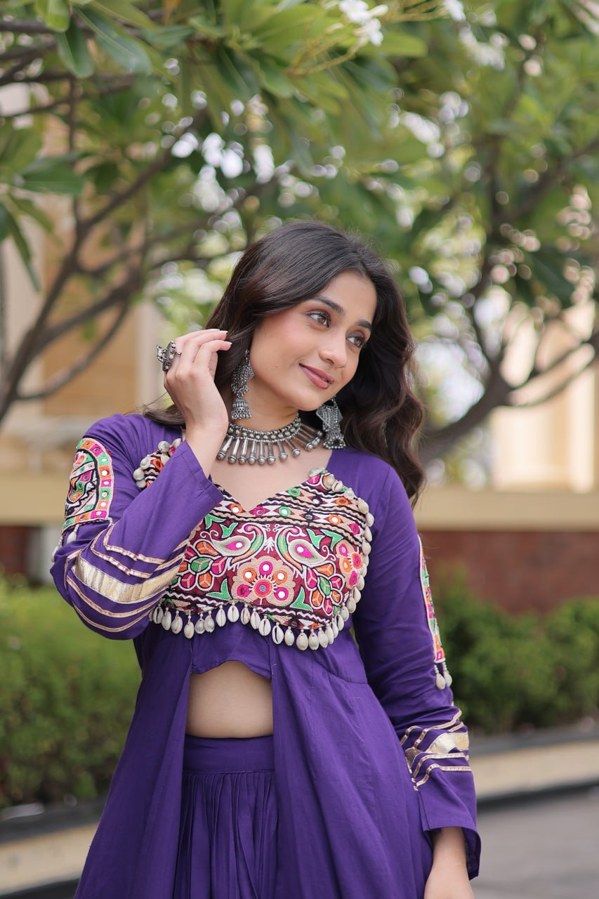 Regal Black Kora Cotton Gamthi Work & Gota Patti Lace Lehenga Choli Set