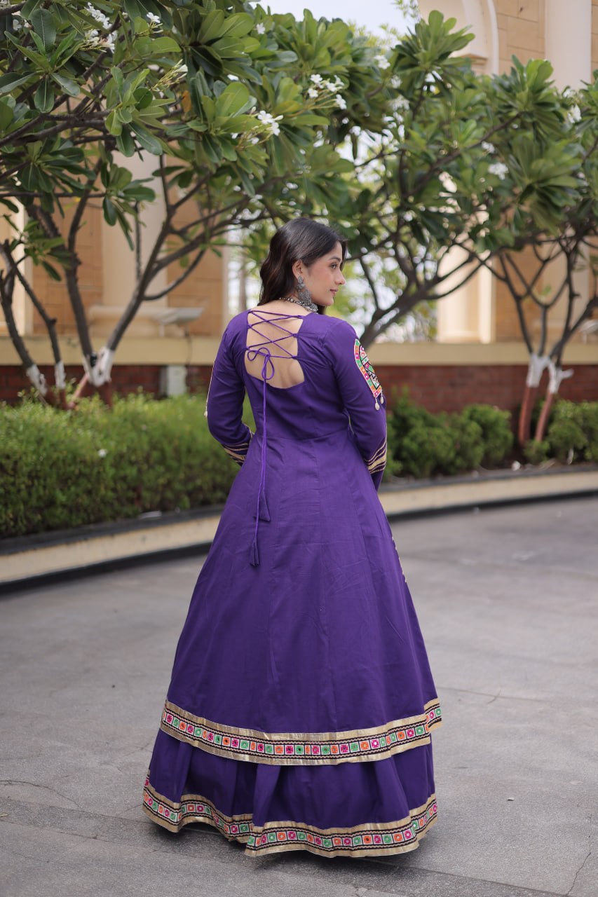 Regal Black Kora Cotton Gamthi Work & Gota Patti Lace Lehenga Choli Set