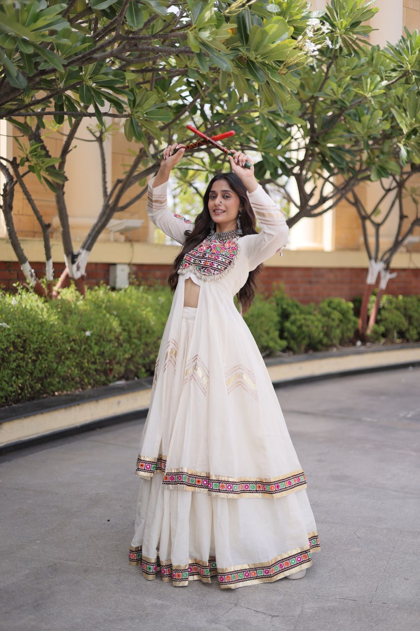 Regal Black Kora Cotton Gamthi Work & Gota Patti Lace Lehenga Choli Set