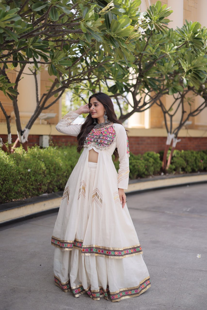 Regal Black Kora Cotton Gamthi Work & Gota Patti Lace Lehenga Choli Set