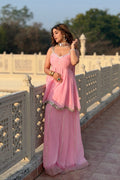 Rani Pink Contemporary Ethnic Peplum Sharara with Designer Mirror Border Dupatta