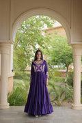 Royal Deep Purple Floral Embroidered Yoke Anarkali Gown with Grand Flared Ghera