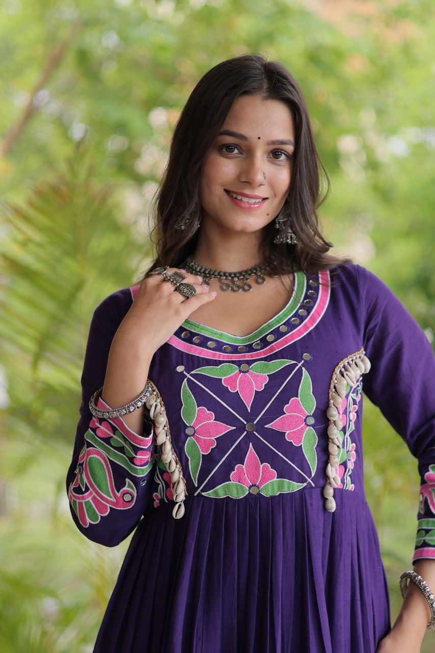 Royal Deep Purple Floral Embroidered Yoke Anarkali Gown with Grand Flared Ghera