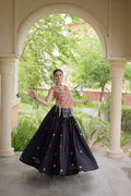 Navratri Special Multicolor Kutchi Work Choli with Black Heart Motif Lehenga
