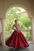 Royal Maroon Navratri Kutchi Work Choli with Heart Motif Lehenga