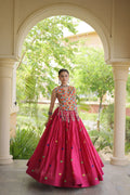 Navratri Special Multicolor Kutchi Work Choli with Pink Heart Motif Lehenga