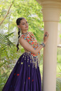 Royal Purple Navratri Kutchi Work Choli with Heart Motif Lehenga