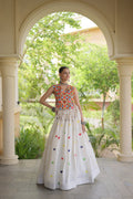 Navratri Kutchi Mirror Work Choli with White Heart Motif Lehenga