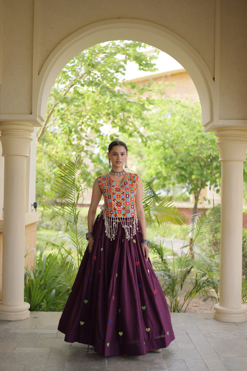 Royal Navratri Kutchi Mirror Work Choli with Heart Motif Lehenga