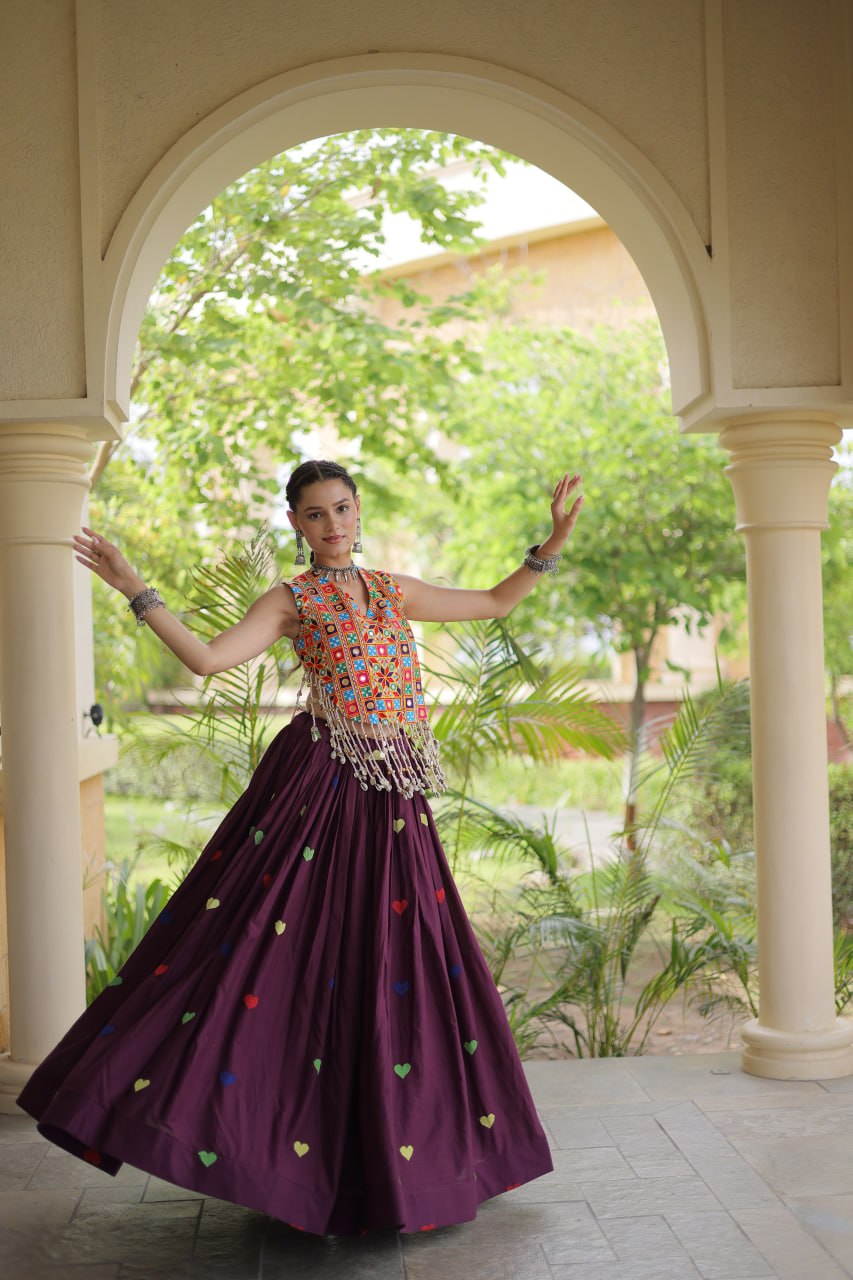 Royal Navratri Kutchi Mirror Work Choli with Heart Motif Lehenga